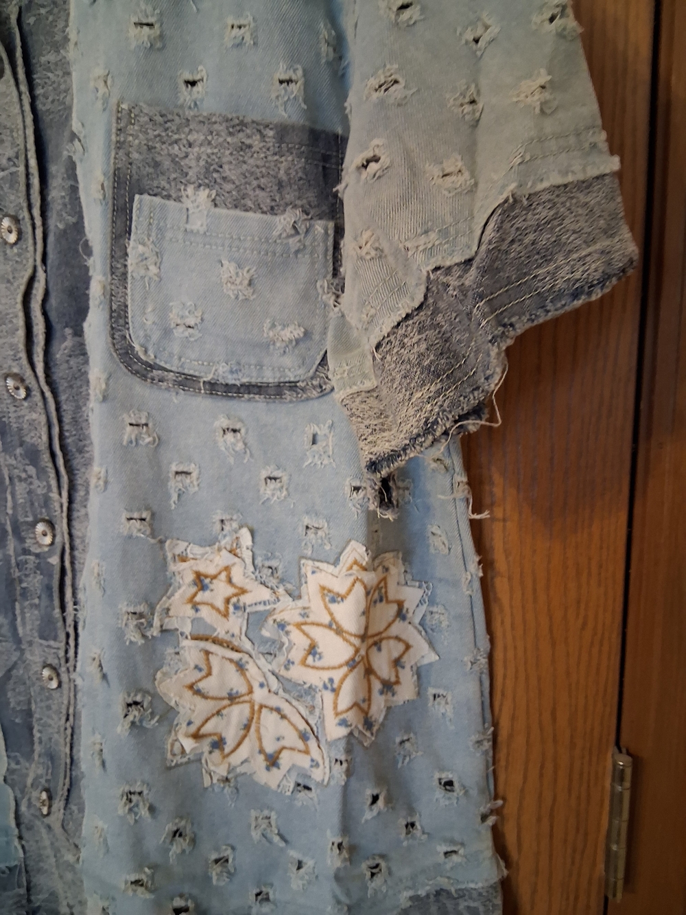 POL Light Blue Distressed Patchwork Denim Jacket - Picture 3 of 9